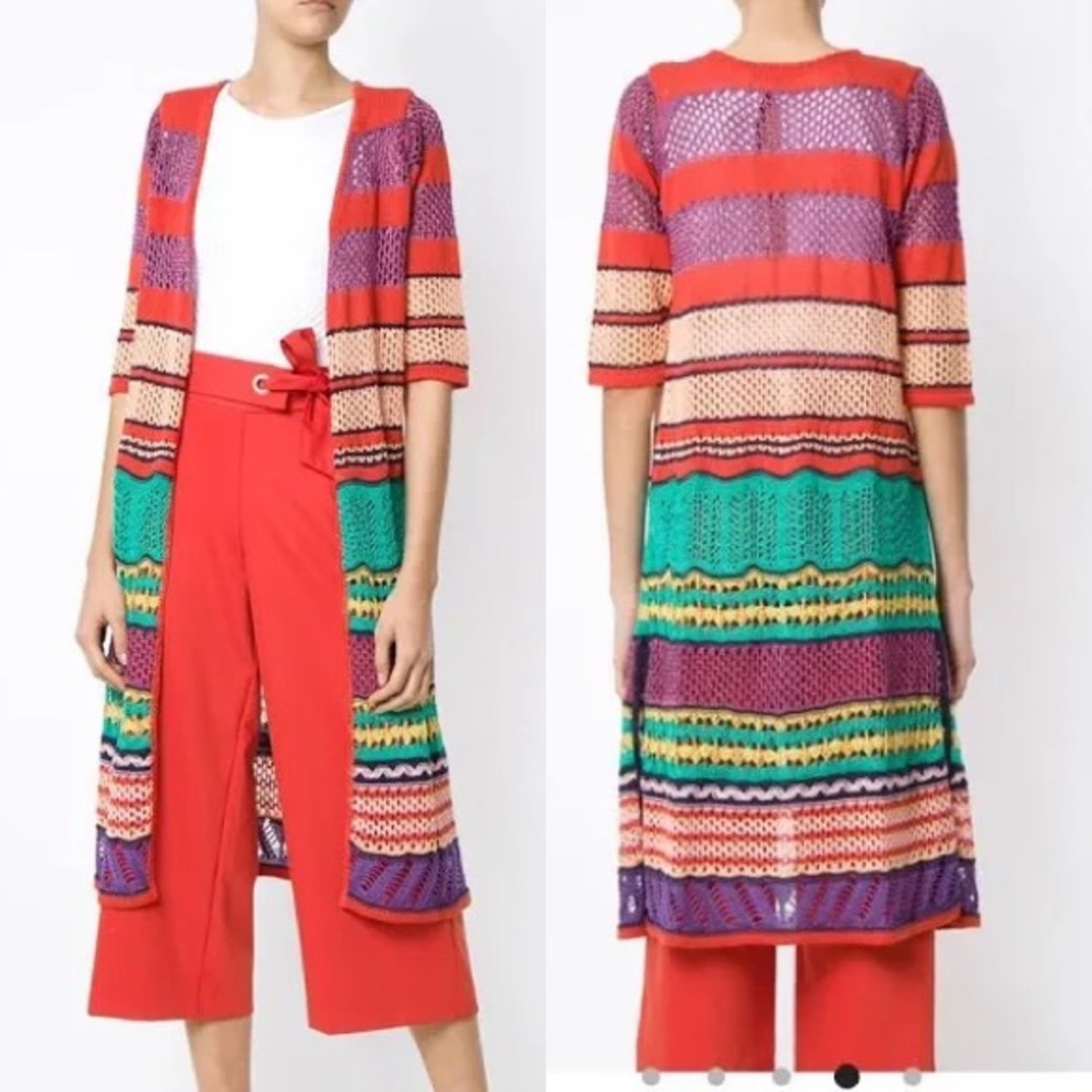 Anthropologie Cecilia Prado Striped Long Open Front Cardigan Sweater M